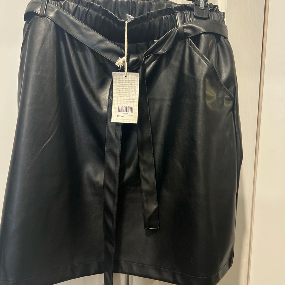 Grace & Lace Black Butter Faux Leather Skirt with Belt